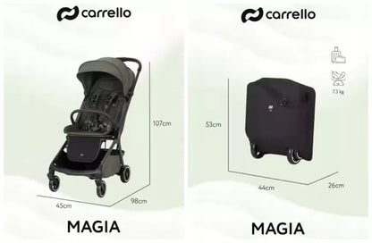 Daugiafunkcinis vežimėlis 2in1 CARRELLO MAGIA ELM pilkos spalvos, sulankstoma lopšys, 0-22 kg