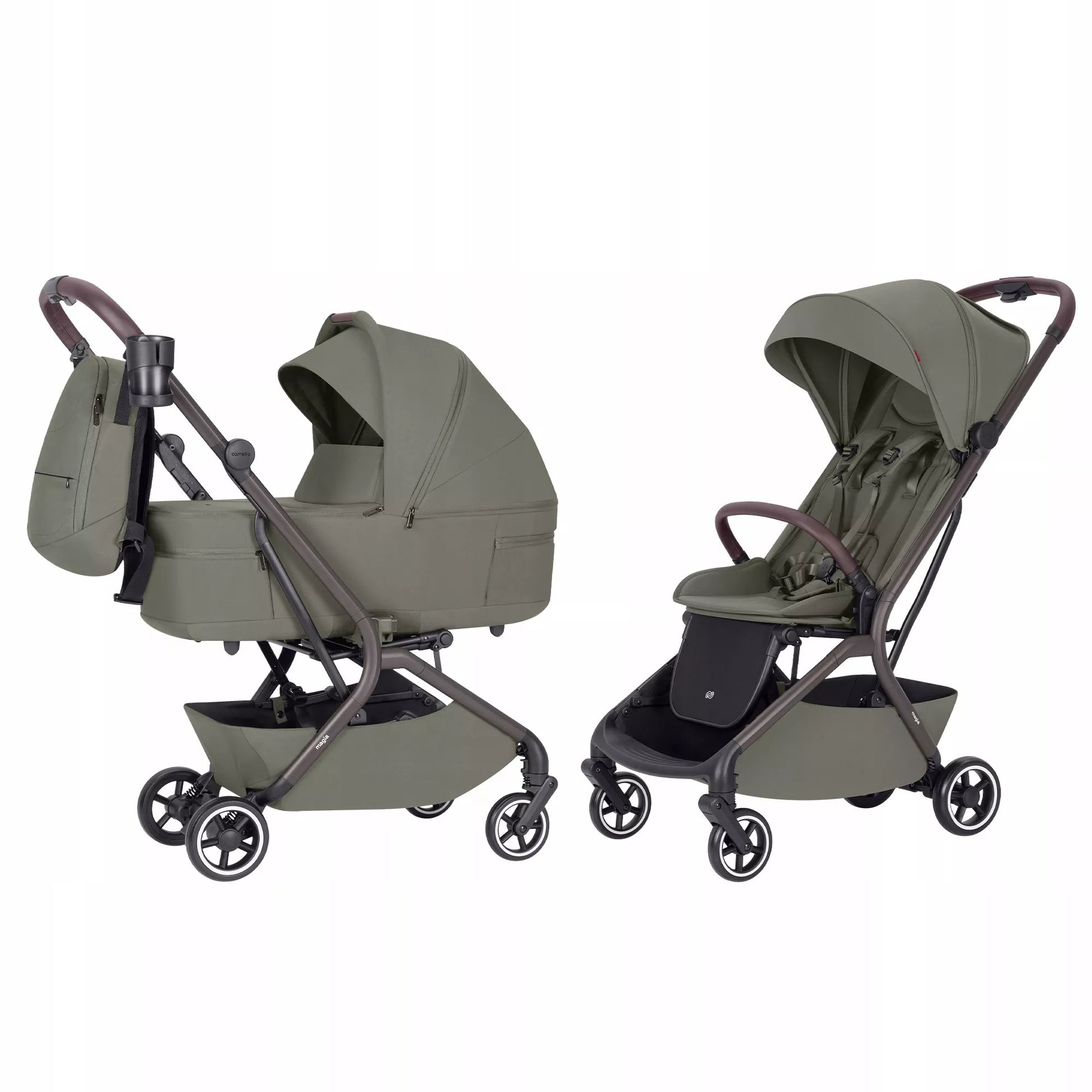 Daugiafunkcis vežimėlis 2in1 CARRELLO MAGIA MALTED GREEN, sulankstoma gondola, 0-22kg