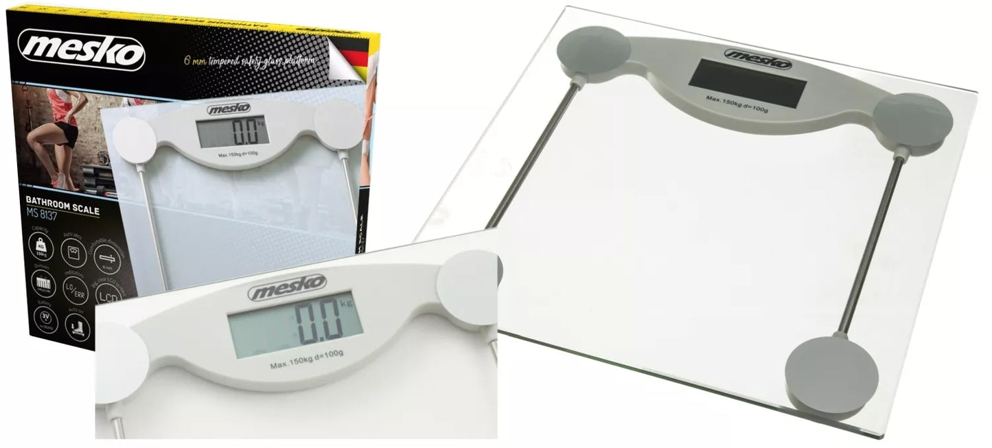 Elektroninės stiklinės vonios svarstyklės, tikslios, iki 150kg, LCD, baltos