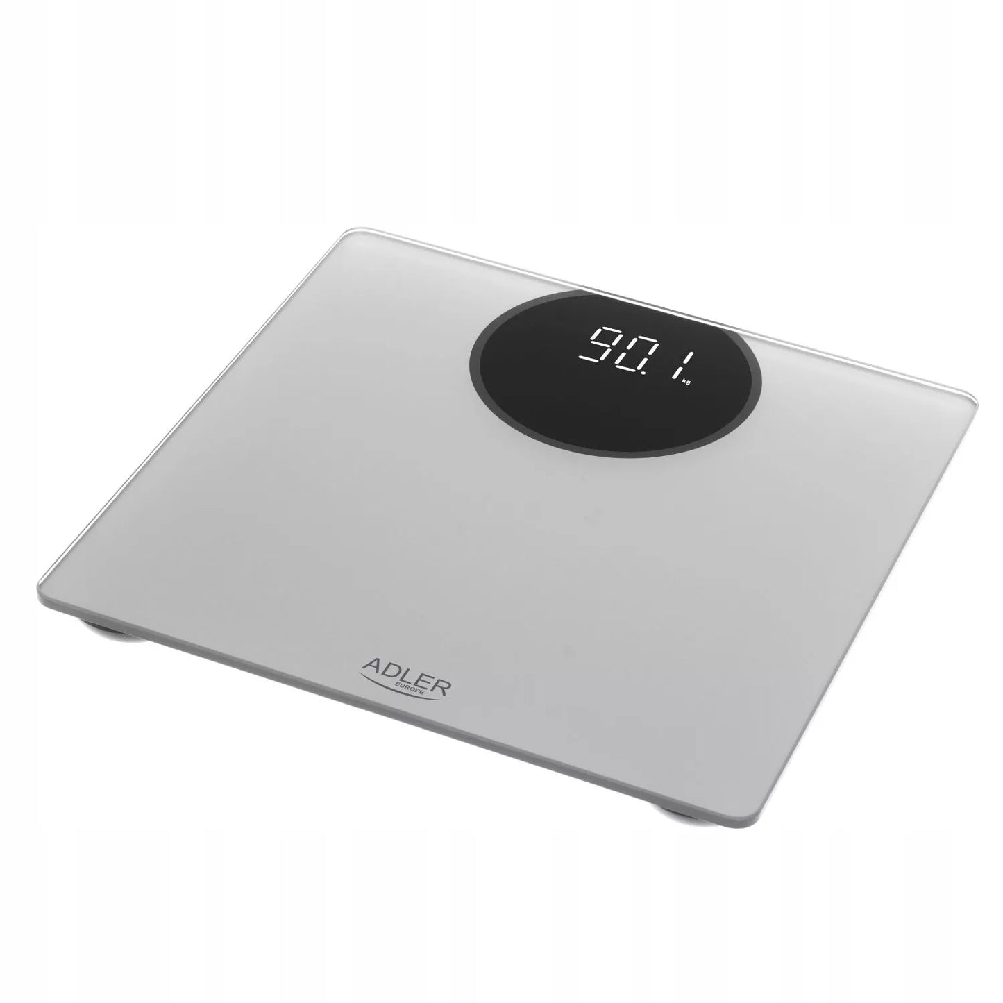 Elektroninės vonios svarstyklės stiklinės, tikslios, sidabrinės, LED, iki 180kg