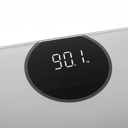 Elektroninės vonios svarstyklės stiklinės, tikslios, sidabrinės, LED, iki 180kg