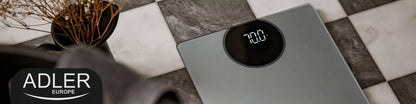 Elektroninės vonios svarstyklės stiklinės, tikslios, sidabrinės, LED, iki 180kg