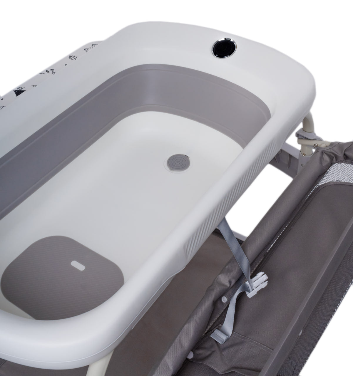 2in1 vonelė su stovu ir pervystymo stalu, su termometru, sulankstoma, su ratukais