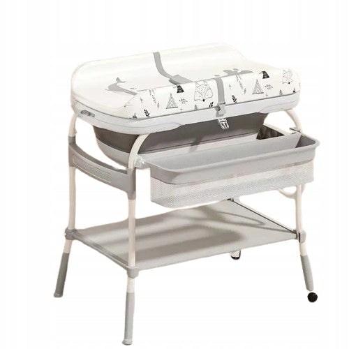 2in1 vonelė su stovu ir pervystymo stalu, su termometru, sulankstoma, su ratukais