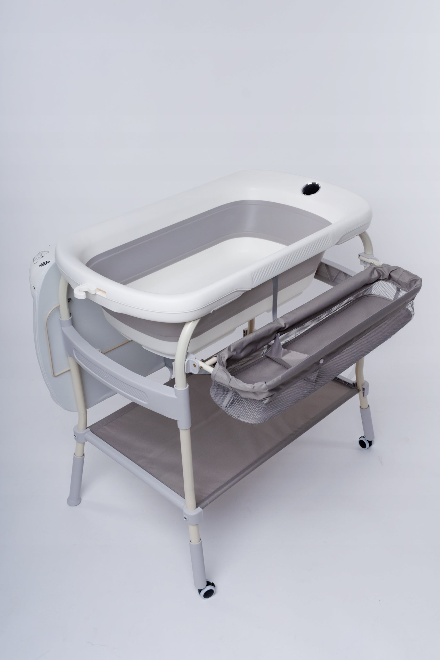 2in1 vonelė su stovu ir pervystymo stalu, su termometru, sulankstoma, su ratukais