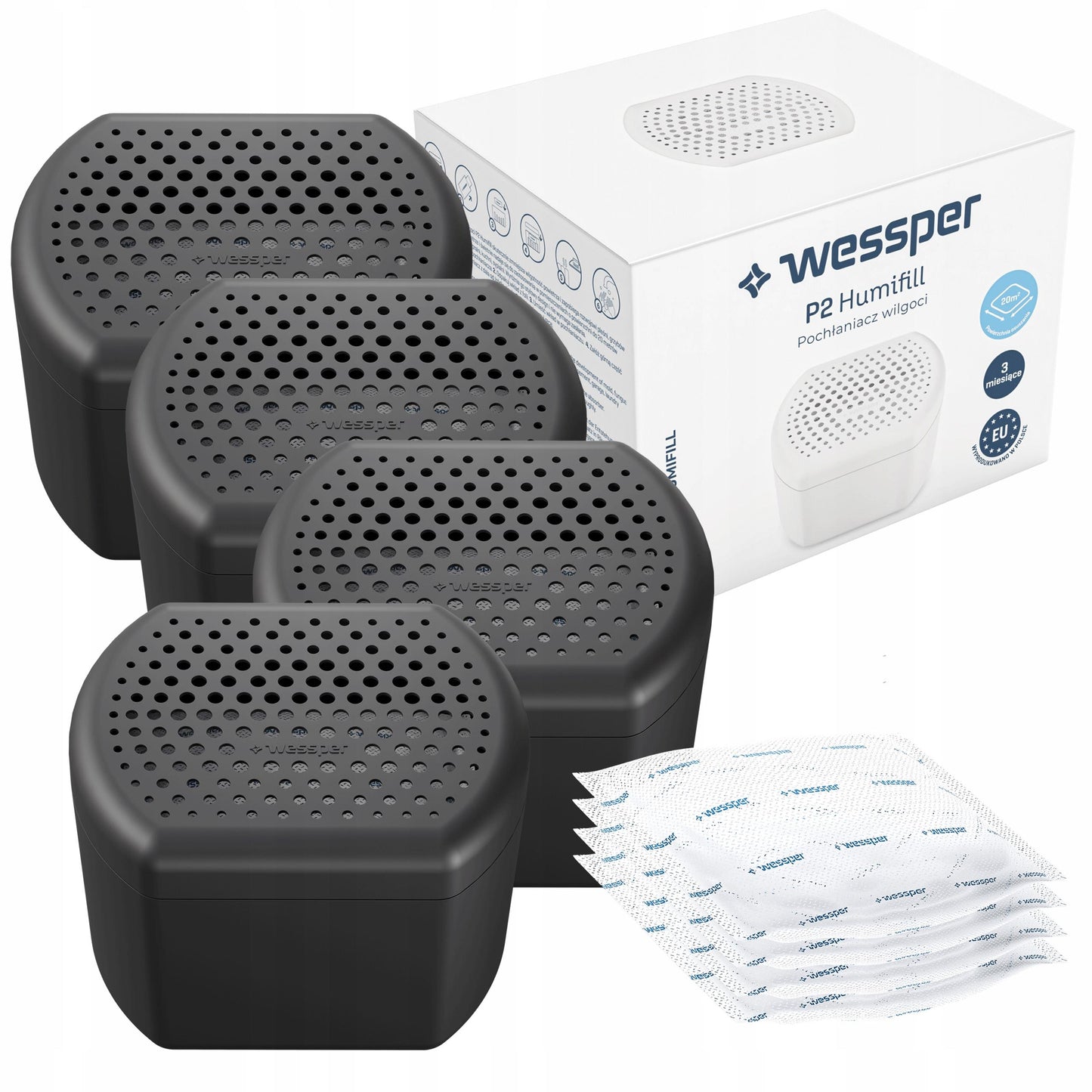 Wessper 4x drėgmės surinktuvas oro sausintuvas namams + 4x įdėklas 250g