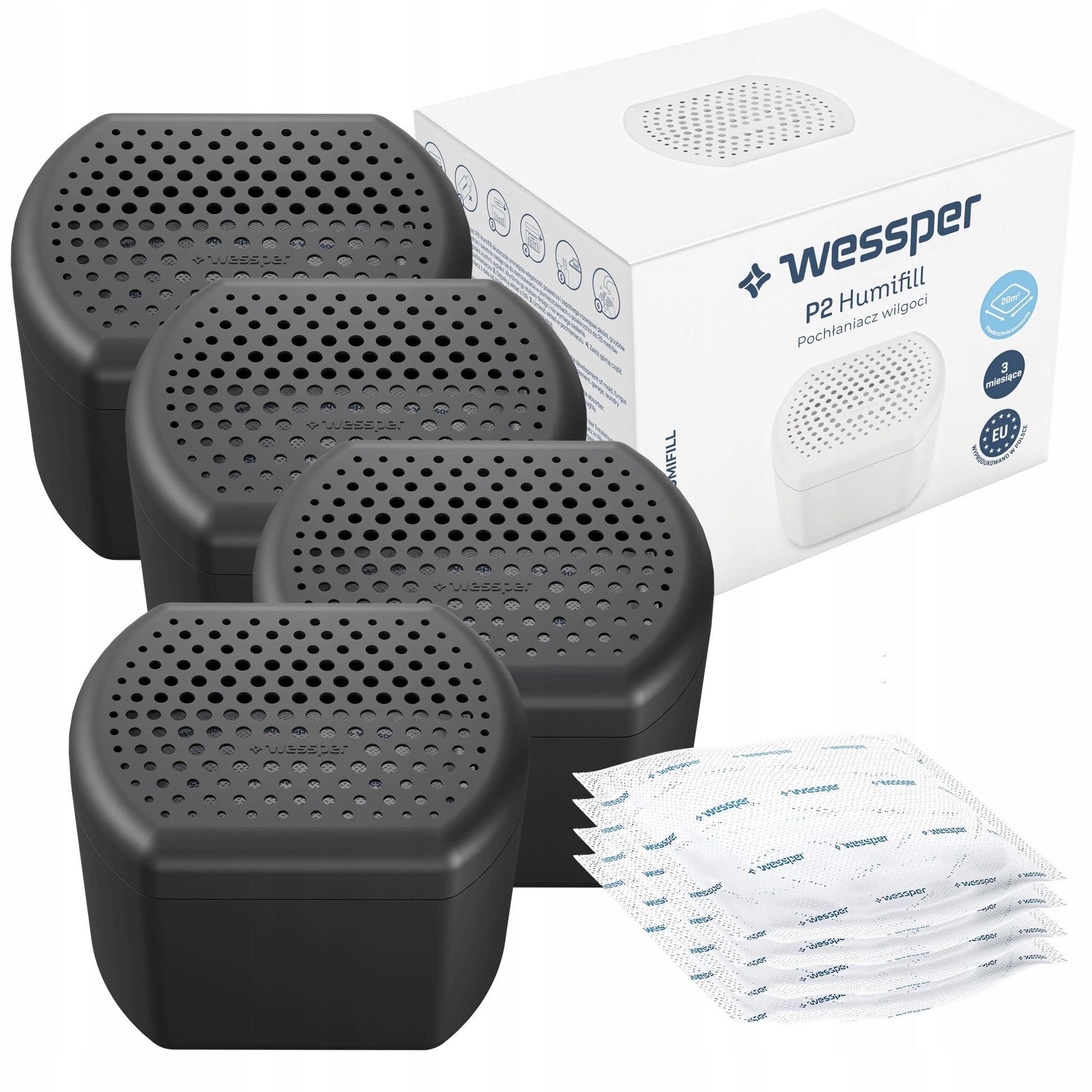 Wessper 4x drėgmės surinktuvas oro sausintuvas namams + 4x įdėklas 250g