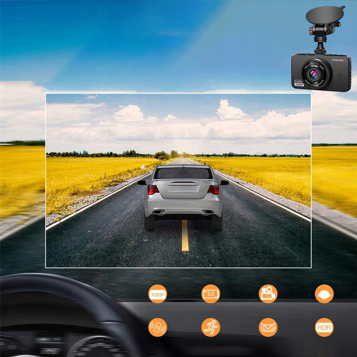 Vaizdo registratorius Feegar Patrol Automobilio kamera atbulinės eigos HDR SONY sensorius