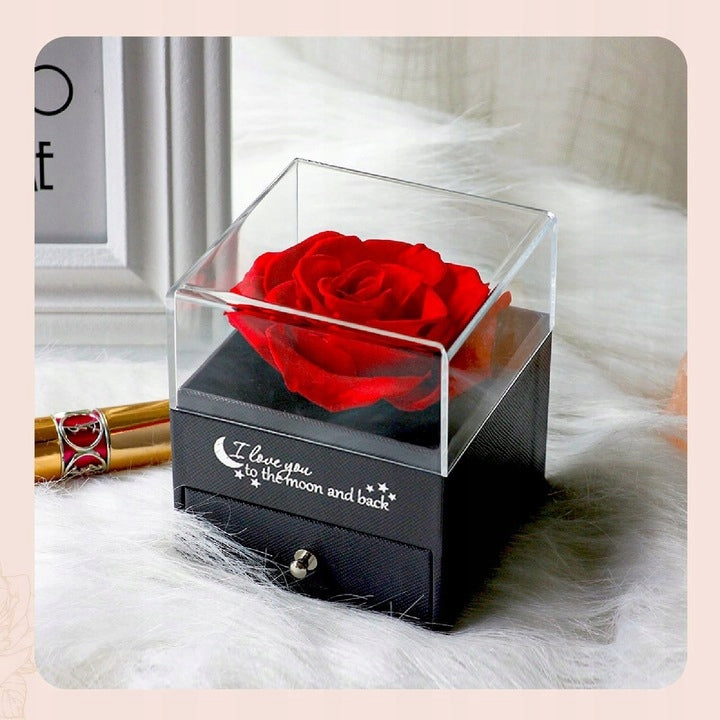 Amžina rožė stikle su karoliais Valentino dienos dovana merginai