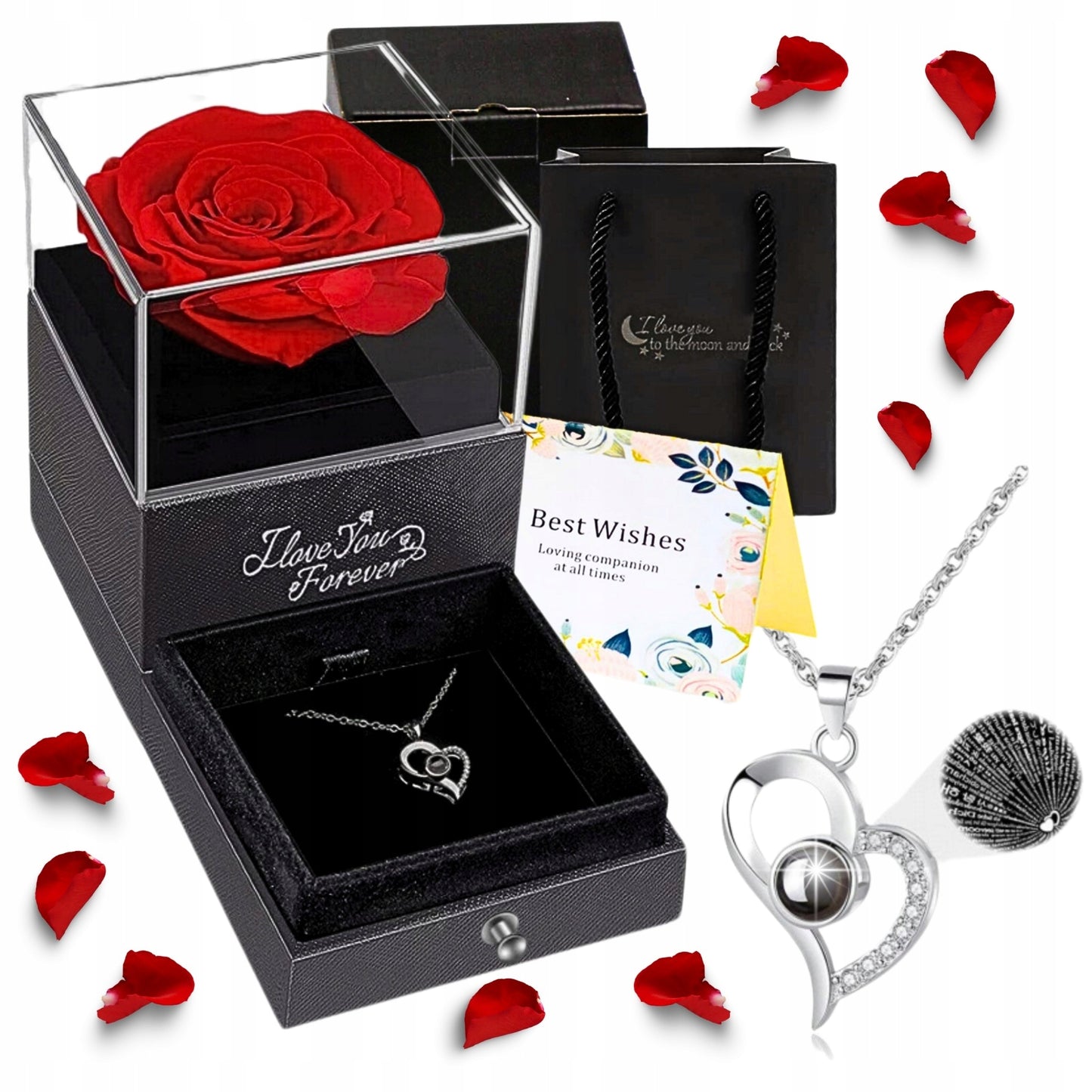 Amžina rožė stikle su karoliais Valentino dienos dovana merginai