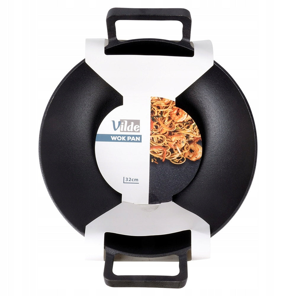 Ketaus WOK didelė keptuvė kepimui, troškinimui ant viryklės, laužo 32 cm