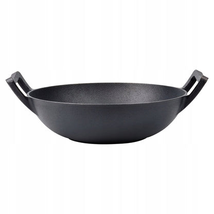 Ketaus WOK didelė keptuvė kepimui, troškinimui ant viryklės, laužo 32 cm