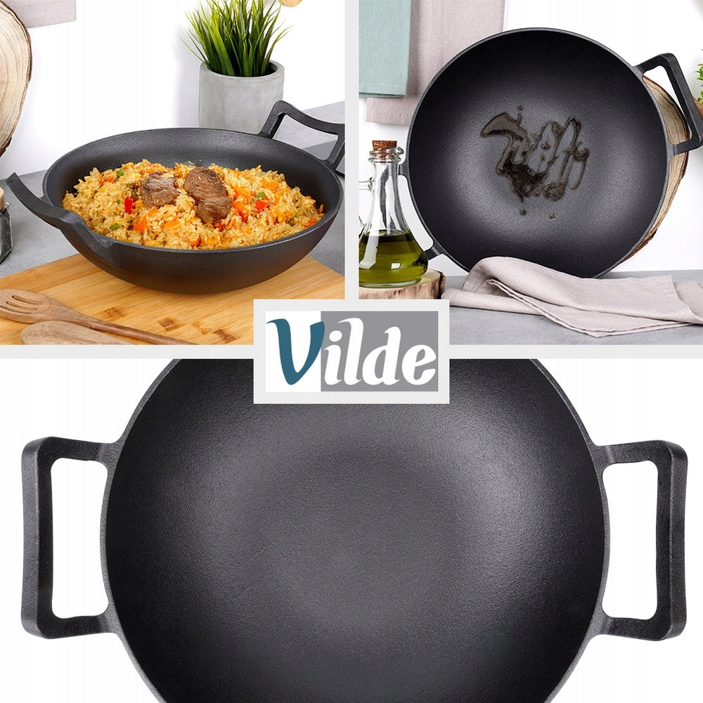 Ketaus WOK didelė keptuvė kepimui, troškinimui ant viryklės, laužo 32 cm