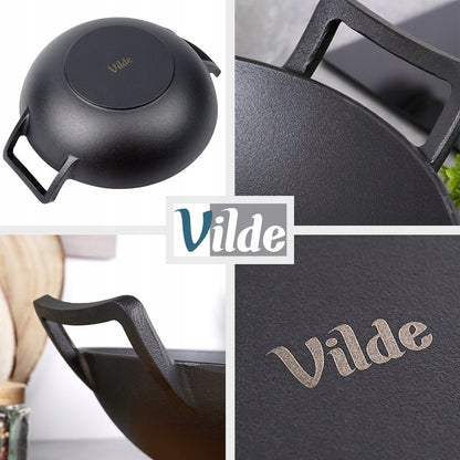 Ketaus WOK didelė keptuvė kepimui, troškinimui ant viryklės, laužo 32 cm