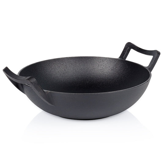 Ketaus WOK didelė keptuvė kepimui, troškinimui ant viryklės, laužo 32 cm