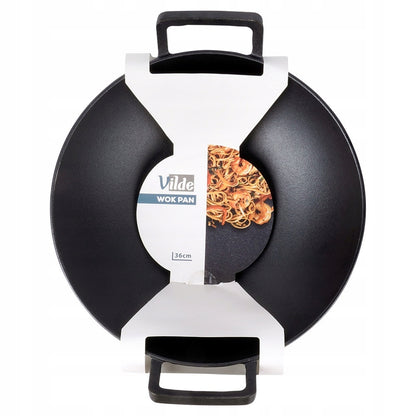 Ketaus WOK keptuvė, didelė keptuvė maisto kepimui ir troškinimui ant viryklės ar laužo, 36 cm