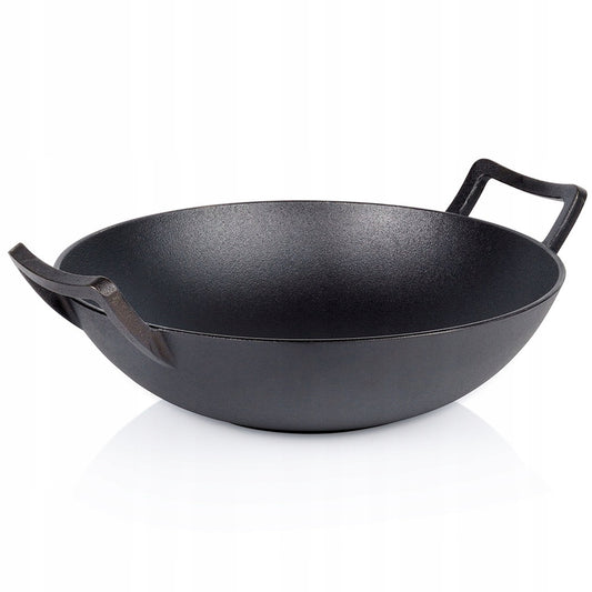 Ketaus WOK keptuvė, didelė keptuvė maisto kepimui ir troškinimui ant viryklės ar laužo, 36 cm
