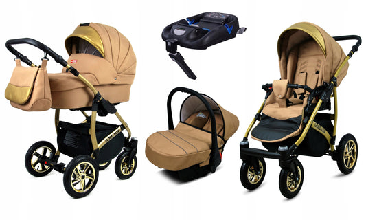 Vaikiškas vežimėlis 4in1 BabyLux Gold Lux sportinė dalis, lopšys, automobilinė kėdutė, ISOFIX bazė