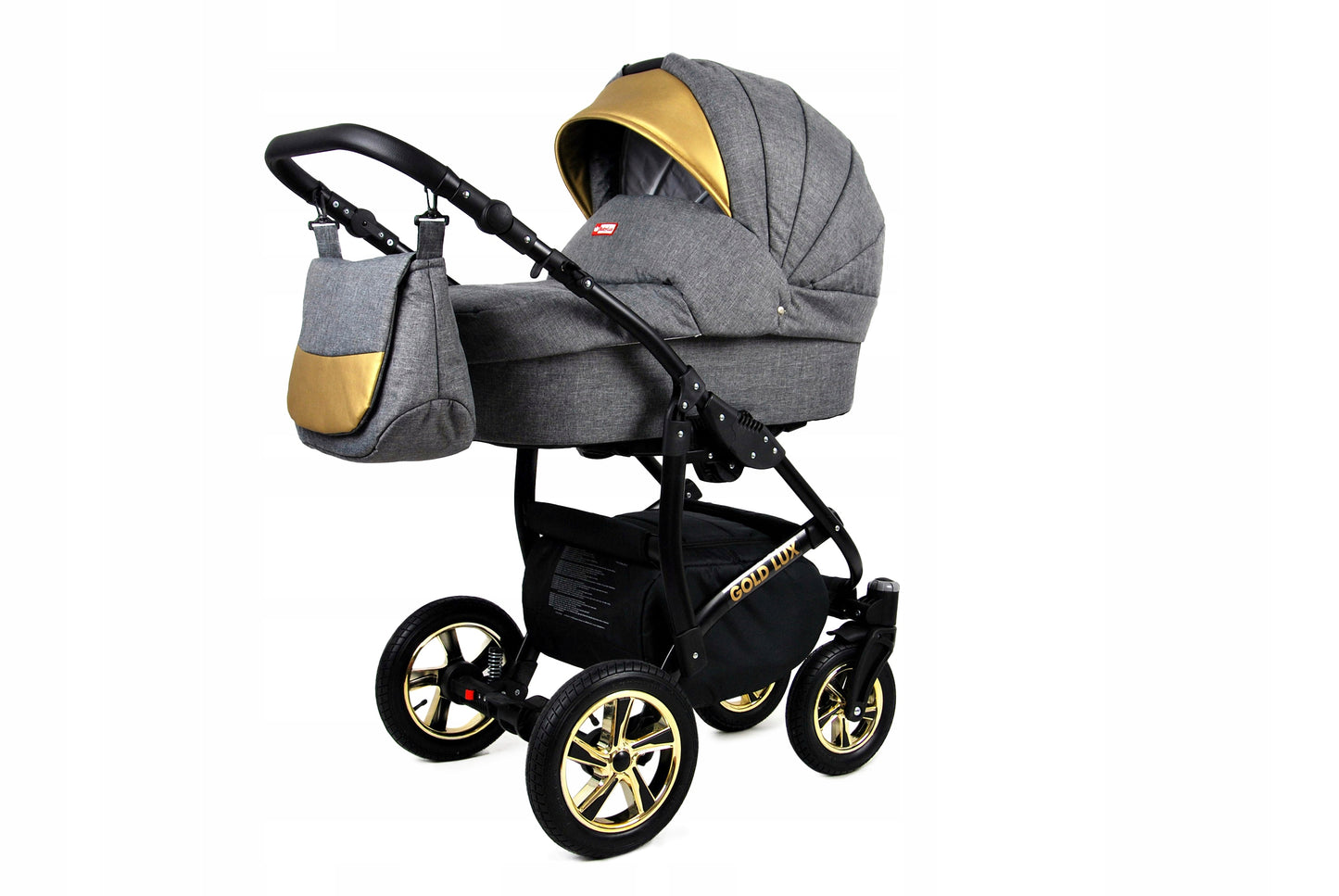 Vaikiškas vežimėlis 4in1 BabyLux Gold Lux sportinė dalis, lopšys, automobilinė kėdutė, ISOFIX bazė