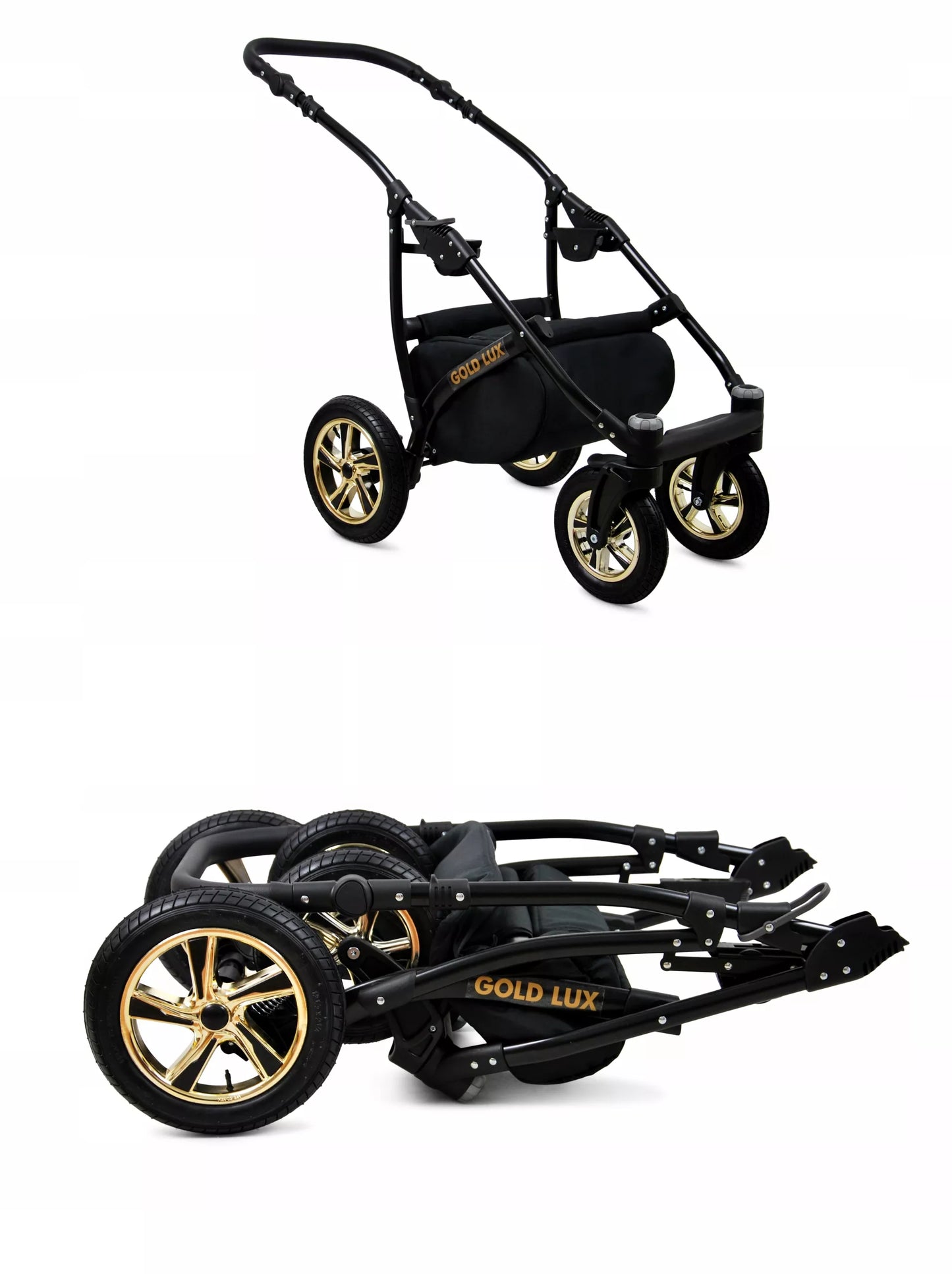 Vaikiškas vežimėlis 4in1 BabyLux Gold Lux sportinė dalis, lopšys, automobilinė kėdutė, ISOFIX bazė