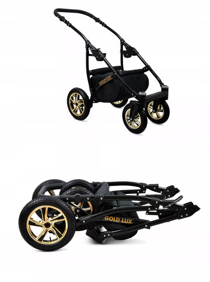 Vaikiškas vežimėlis 4in1 BabyLux Gold Lux sportinė dalis, lopšys, automobilinė kėdutė, ISOFIX bazė