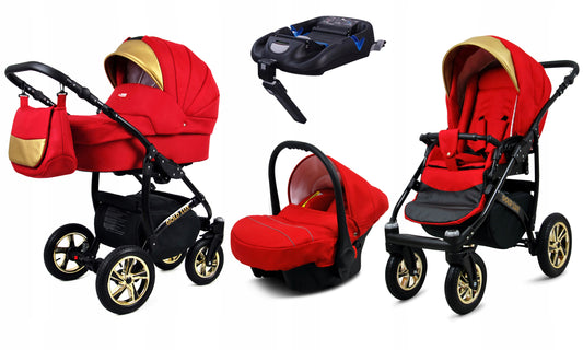 Vaikiškas vežimėlis 4in1 BabyLux Gold Lux sportinė dalis, lopšys, automobilinė kėdutė, ISOFIX bazė