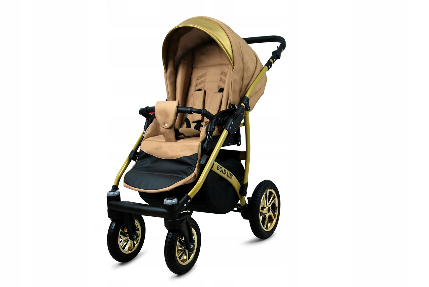 Vaikiškas vežimėlis 4in1 BabyLux Gold Lux sportinė dalis, lopšys, automobilinė kėdutė, ISOFIX bazė