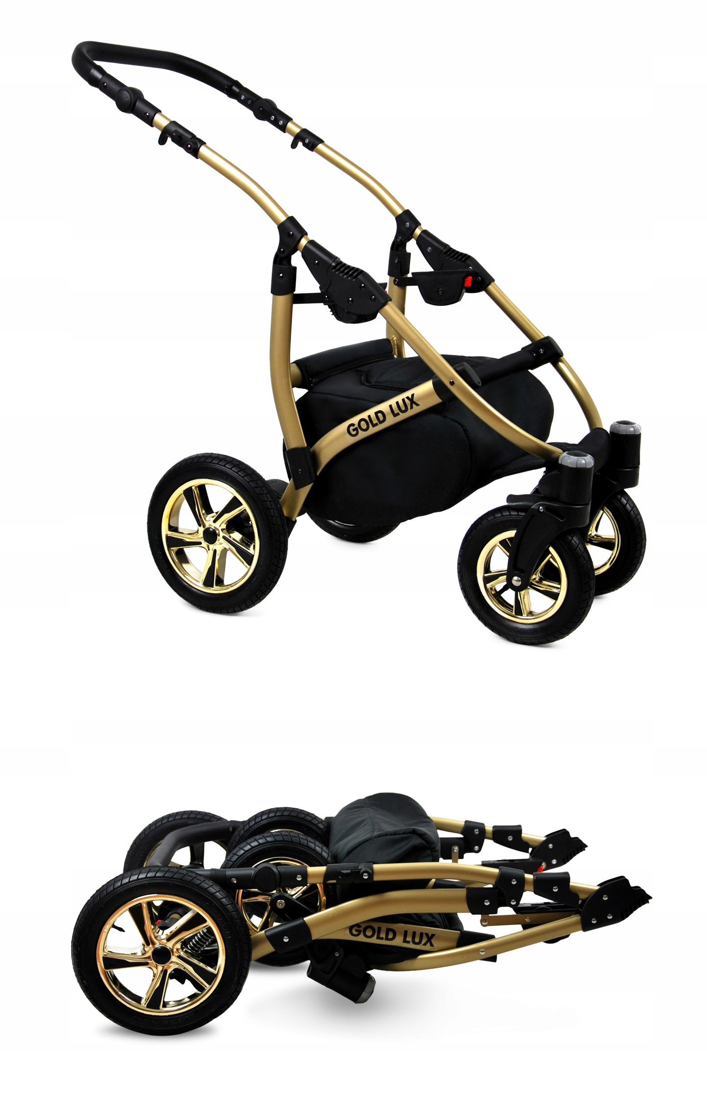 Vaikiškas vežimėlis 4in1 BabyLux Gold Lux sportinė dalis, lopšys, automobilinė kėdutė, ISOFIX bazė