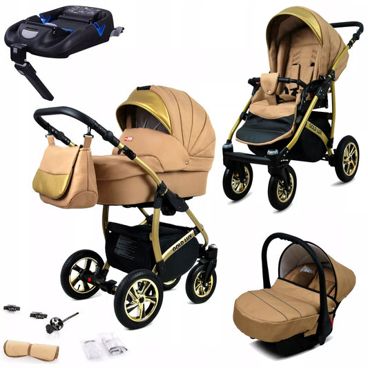 Vaikiškas vežimėlis 4in1 BabyLux Gold Lux sportinė dalis, lopšys, automobilinė kėdutė, ISOFIX bazė