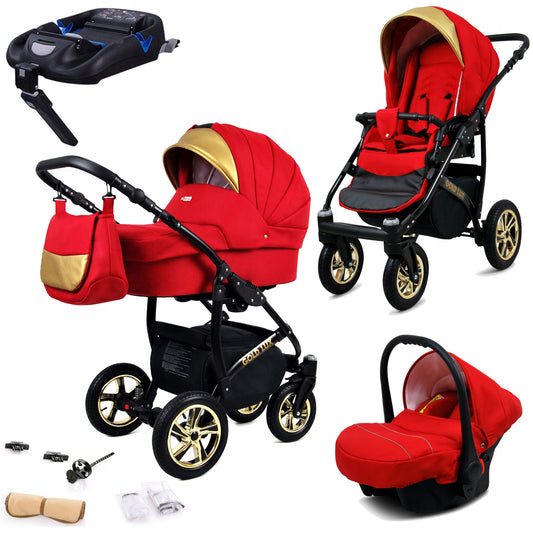 Vaikiškas vežimėlis 4in1 BabyLux Gold Lux sportinė dalis, lopšys, automobilinė kėdutė, ISOFIX bazė