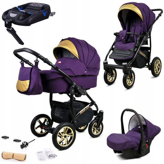 Vaikiškas vežimėlis 4in1 BabyLux Gold Lux – sportinis vežimėlis, lopšys, automobilinė kėdutė, ISOFIX bazė