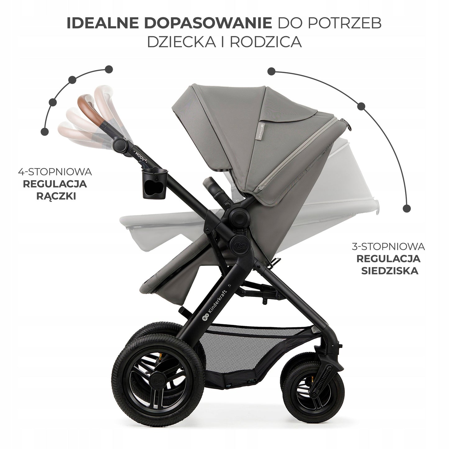 Daugiafunkcis 3 viename vežimėlis MOOV 2 AIR su automobilio kėdute MINK PRO, pilkas