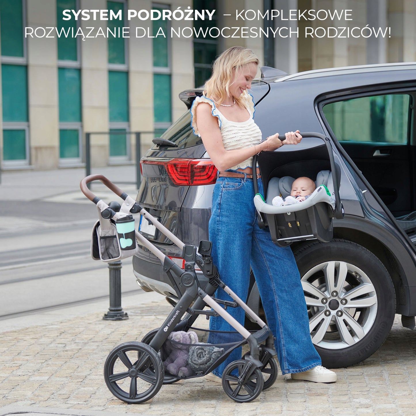 Daugiafunkcis 3 viename vežimėlis MOOV 2 AIR su automobilio kėdute MINK PRO, pilkas