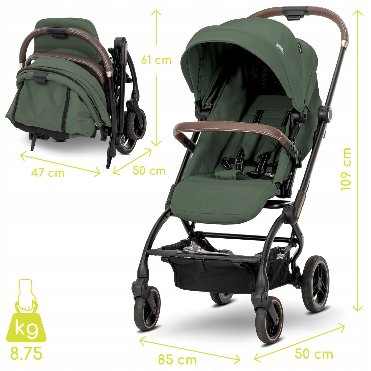 Vežimėlis sportinis pasukamas iki 22 kg, su galimybe tvirtinti priekiu ir nugara į važiavimo kryptį Lorelli Makaya