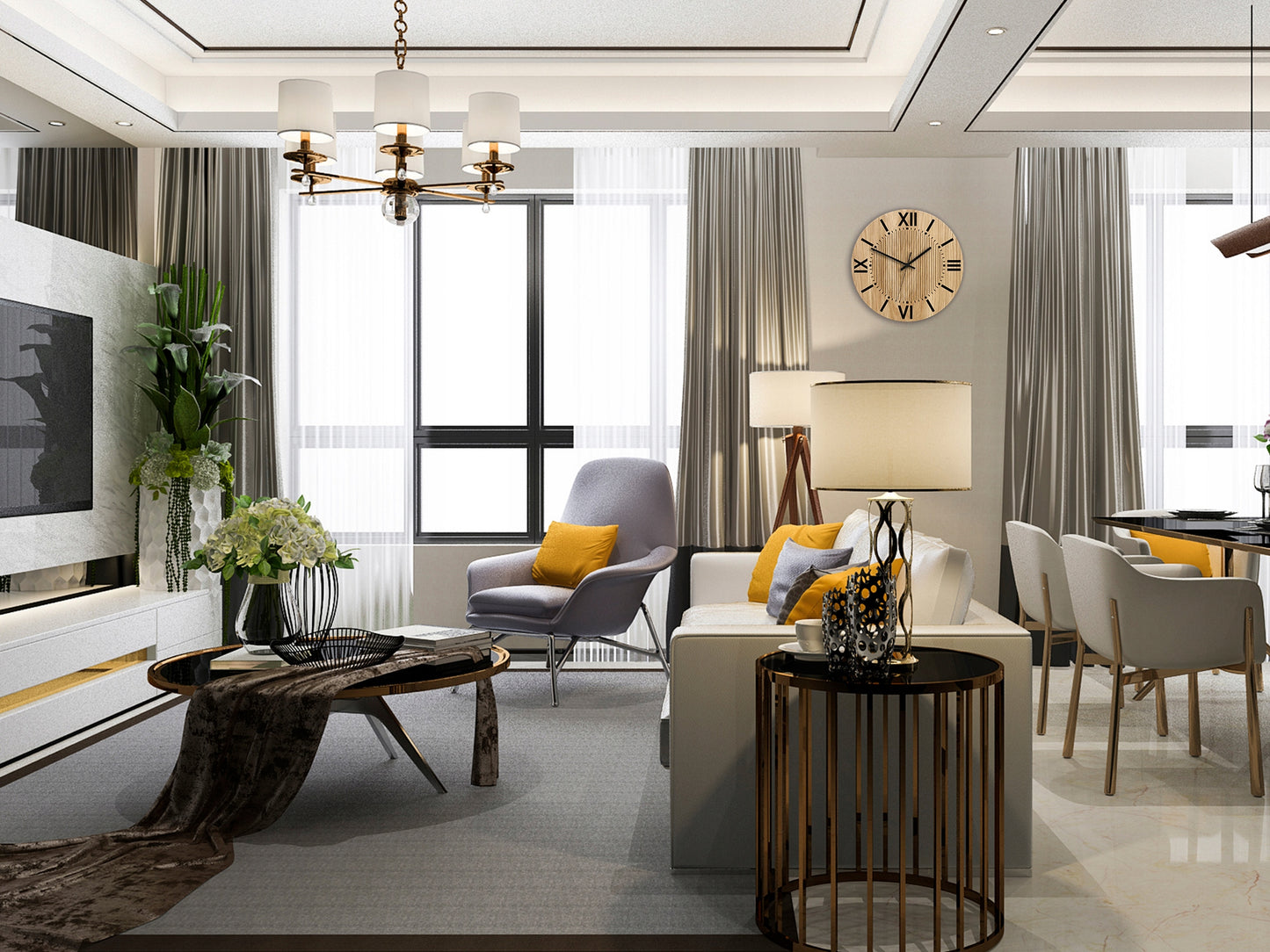 Sieninis laikrodis medinis SANTIAGO 33 cm - įskaitomas - svetainei, ULTRAGARSAS tylus