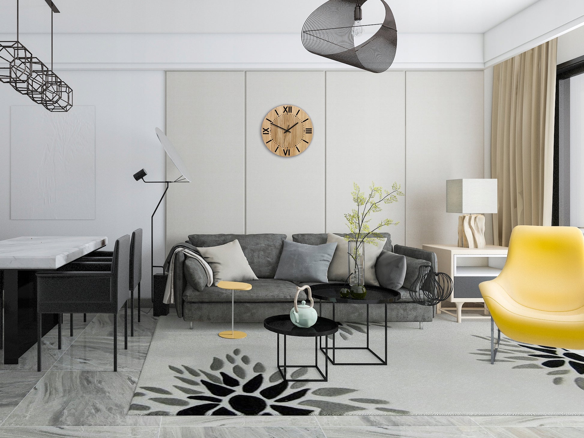 Sieninis laikrodis medinis SANTIAGO 33 cm - įskaitomas - svetainei, ULTRAGARSAS tylus