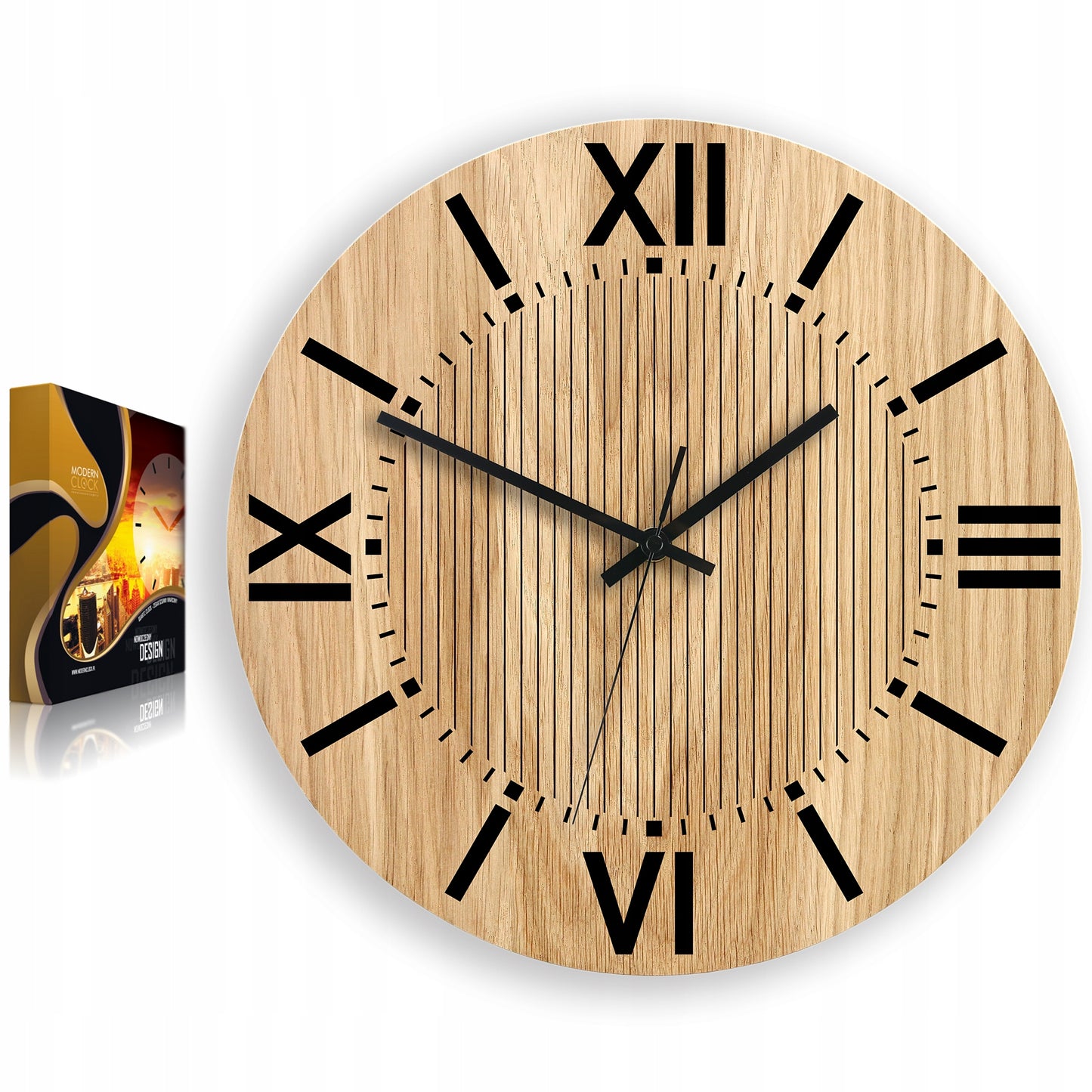 Sieninis laikrodis medinis SANTIAGO 33 cm - įskaitomas - svetainei, ULTRAGARSAS tylus