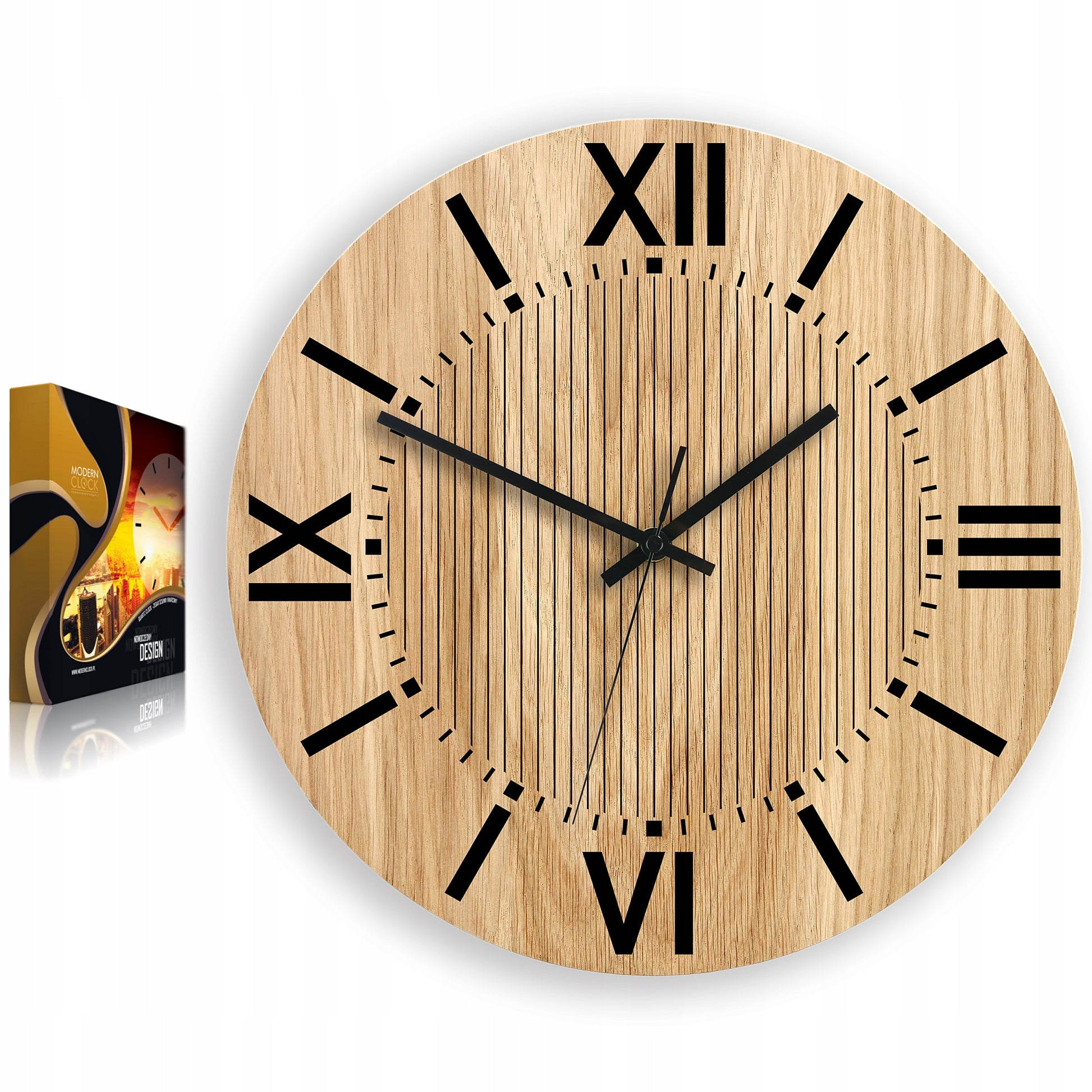 Sieninis laikrodis medinis SANTIAGO 33 cm - įskaitomas - svetainei, ULTRAGARSAS tylus