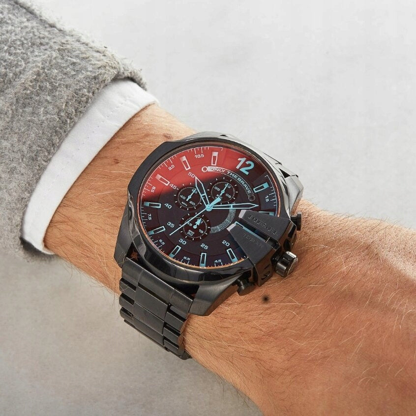 Vyriškas laikrodis DIESEL DZ4318 MEGA CHIEF CHRONOGRAPH + DĖŽUTĖ KOMPLEKTAS