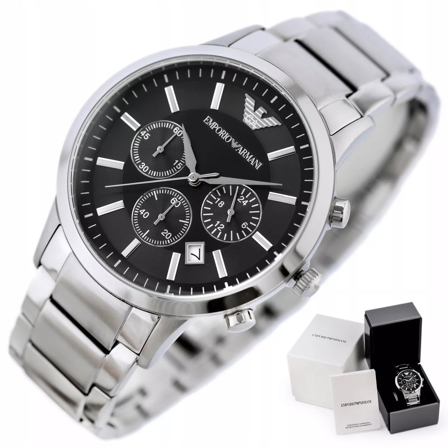 Vyriškas laikrodis EMPORIO ARMANI AR2434 - RENATO + Dėžutė Sertifikatas Komplektas