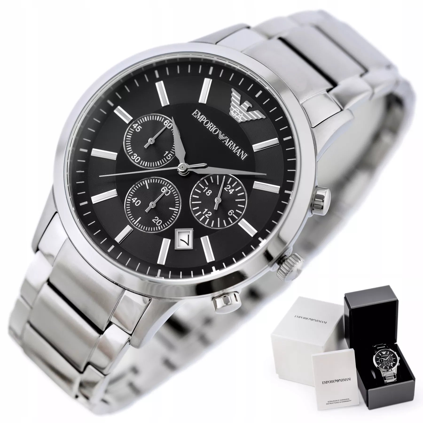 Vyriškas laikrodis EMPORIO ARMANI AR2434 - RENATO + Dėžutė Sertifikatas Komplektas