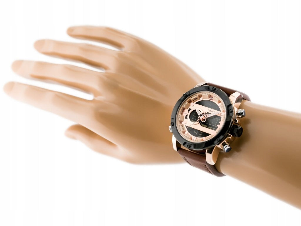 VYRIŠKAS LAIKRODIS NAVIFORCE - NF9097 rudas odinis dirželis + DĖŽUTĖ