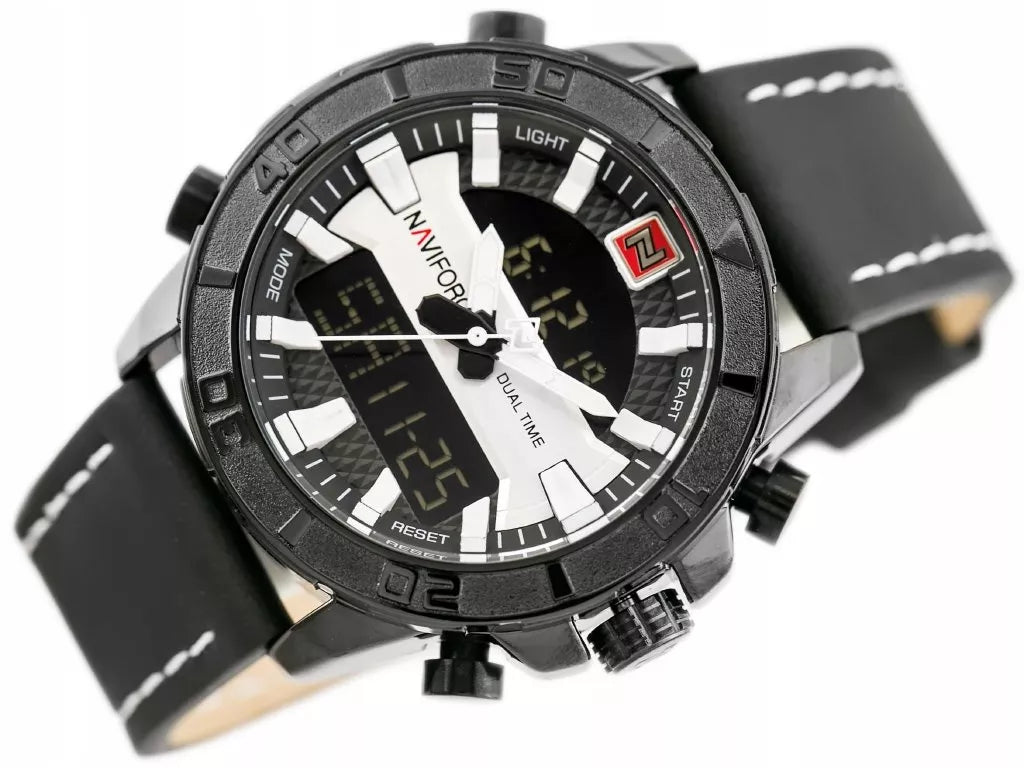 VYRIŠKAS LAIKRODIS NAVIFORCE NF9114 Juodas odinis dirželis Apšvietimas Chronometras