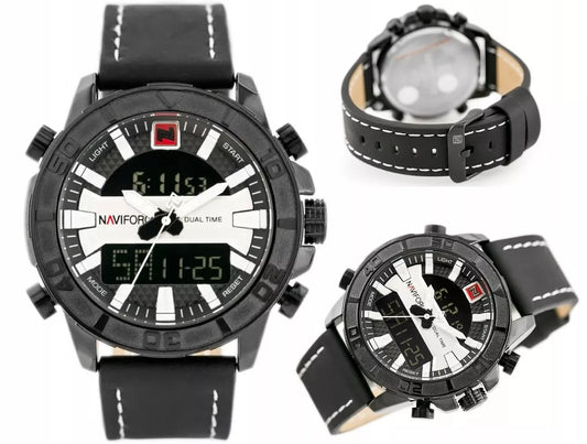 VYRIŠKAS LAIKRODIS NAVIFORCE NF9114 Juodas odinis dirželis Apšvietimas Chronometras