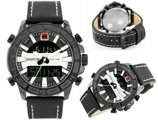 VYRIŠKAS LAIKRODIS NAVIFORCE NF9114 Juodas odinis dirželis Apšvietimas Chronometras