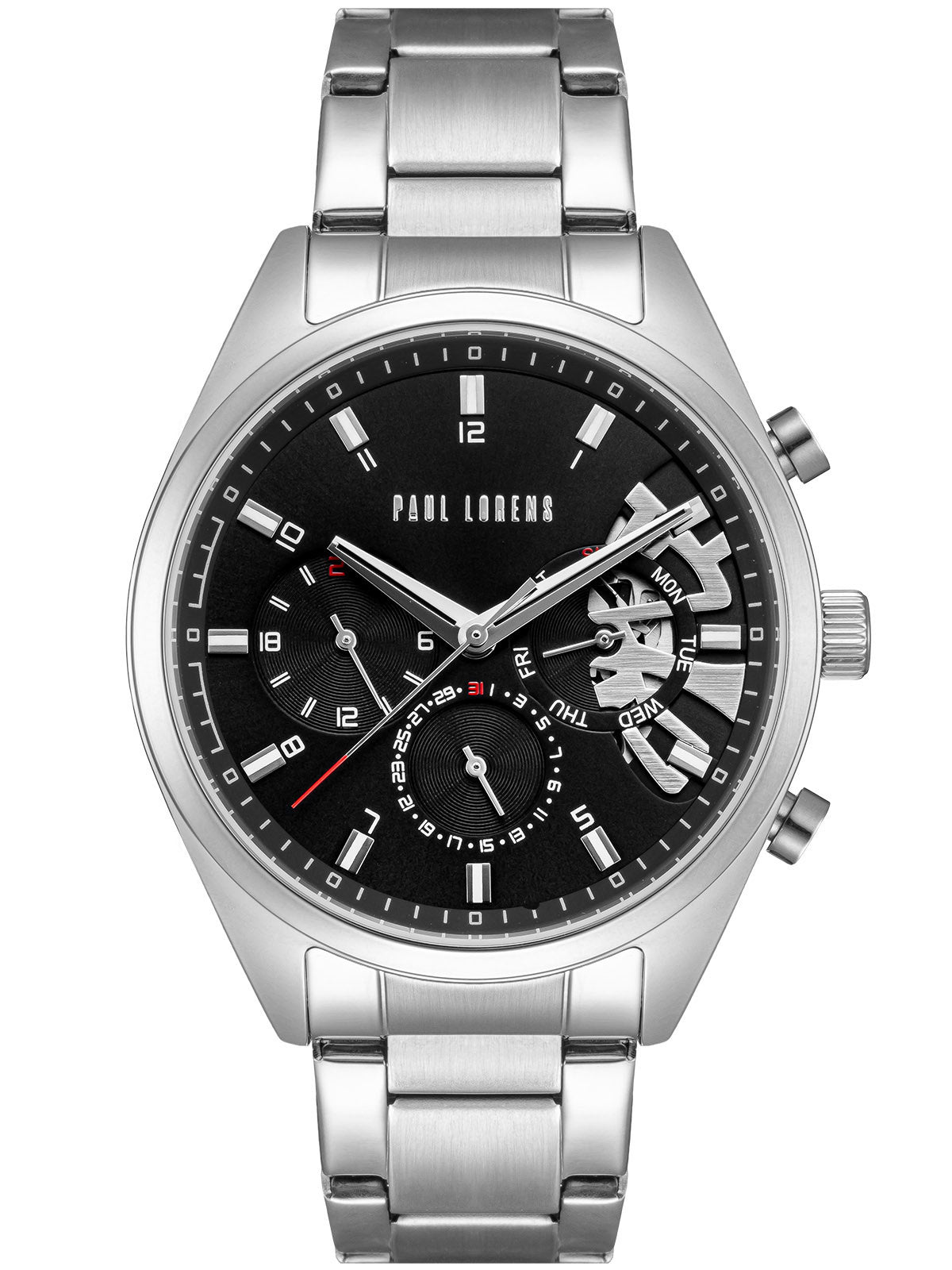 Vyriškas laikrodis PAUL LORENS BAKER chronografas, datos rodiklis, atviras širdies dizainas + DOVANŲ DĖŽUTĖ SU ĮRAŠU