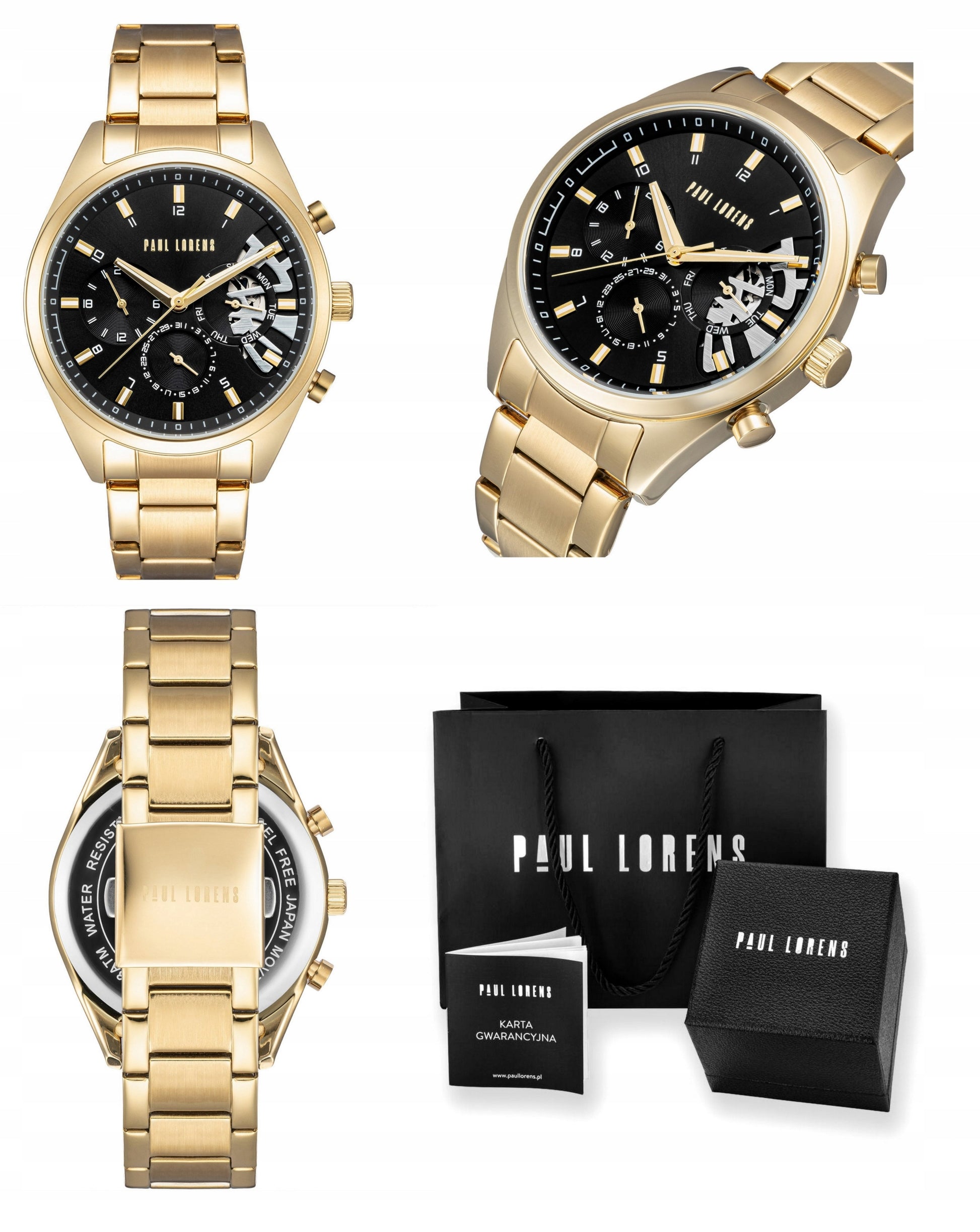 Vyriškas laikrodis PAUL LORENS BAKER chronografas, datos rodiklis, atviras širdies dizainas + DOVANŲ DĖŽUTĖ SU ĮRAŠU