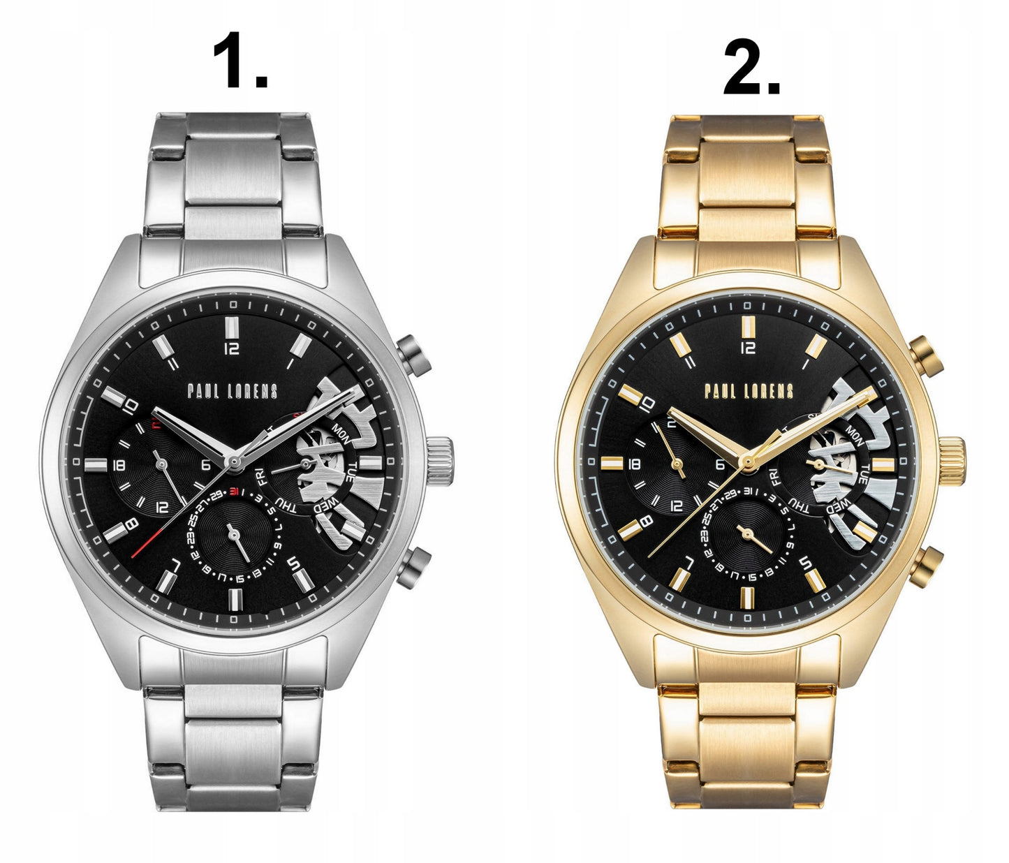 Vyriškas laikrodis PAUL LORENS BAKER chronografas, datos rodiklis, atviras širdies dizainas + DOVANŲ DĖŽUTĖ SU ĮRAŠU