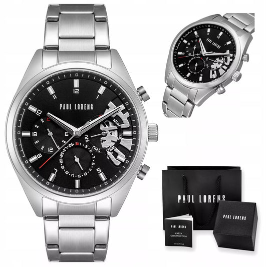Vyriškas laikrodis PAUL LORENS BAKER chronografas, datos rodiklis, atviras širdies dizainas + DOVANŲ DĖŽUTĖ SU ĮRAŠU