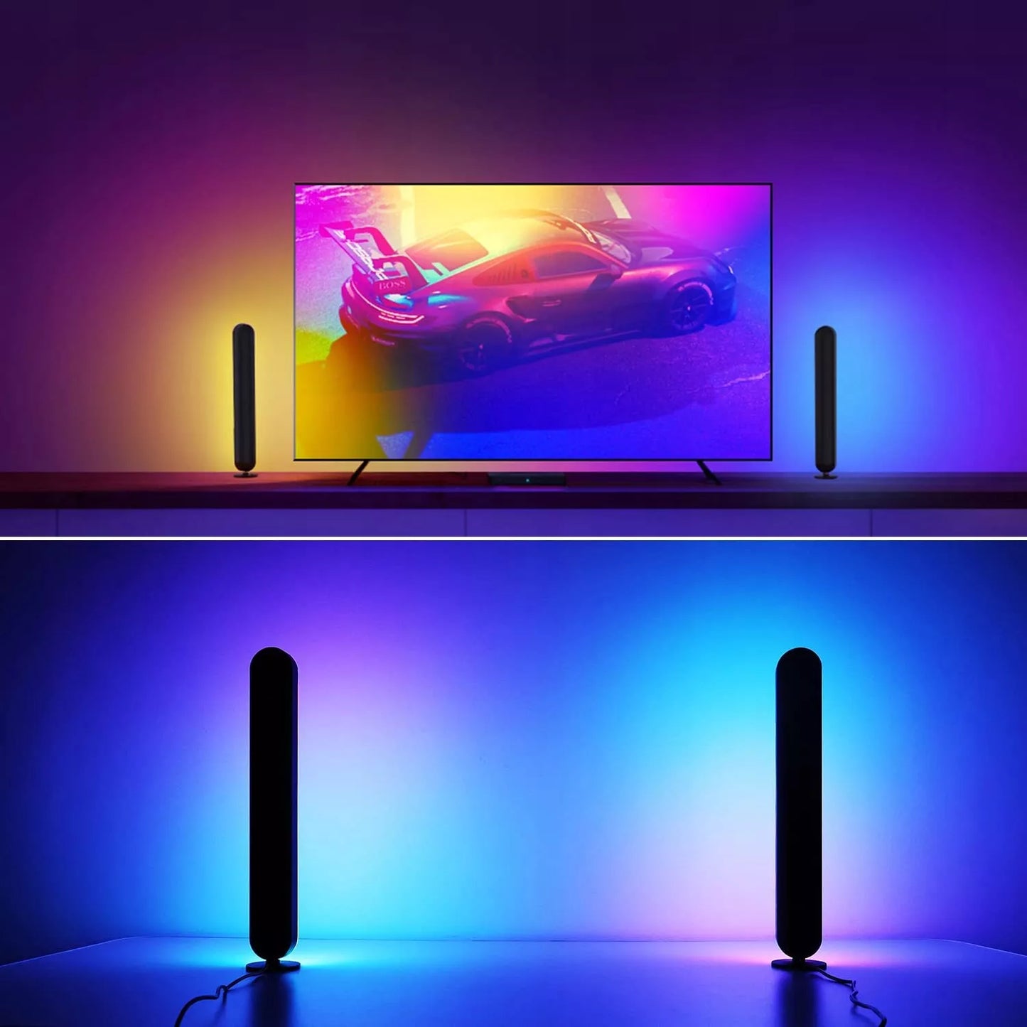 2 vnt. RGB LED stalinių lempučių rinkinys, TUYA programėlė, skirta monitoriui, televizoriui, USB